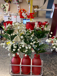 3 Vase Rose & Gypsum Holder